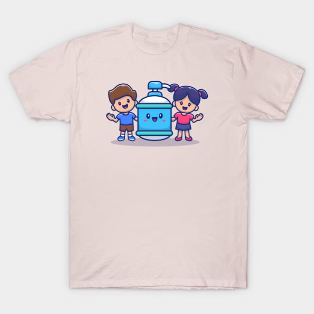 Cute Boy And Girl With Hand Sanitizer Bottle T-Shirt by Catalyst Labs